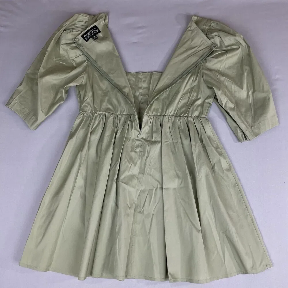 Danielle Bernstein Mini Dress Ladies Sm Green Corset Puff Zip Sleeve Square Neck - Picture 3 of 13